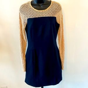 Altard State Women’s Navy Tan Crochet Sleeve Dress Mini Size Small